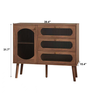 Sunvega Natural Wood Accent Cabinet with 3 Drawers and Storage Shelves