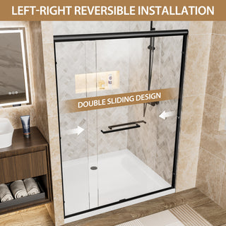 Sunvega 56-60" W x 72" H Matte Black Aluminum Frame Double Sliding Shower Door