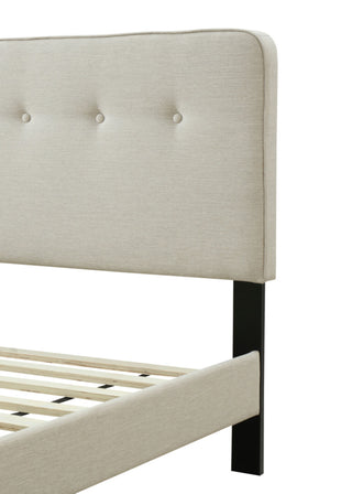Sunvega Queen Upholstered Pleated Bed in a Box with Sturdy Dark Brown Frame