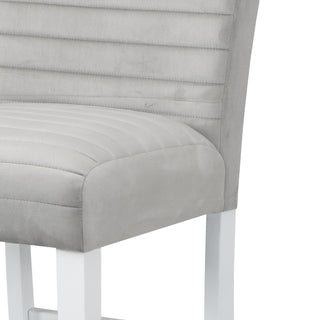 Sunvega Gray Velvet & White High Gloss Finish Side Chair with Wood Legs Set of 2