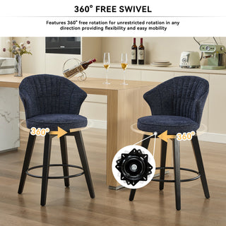 Sunvega 360 Swivel Bar Stools Set of 2 with Solid Wood Legs and Chenille Upholstery