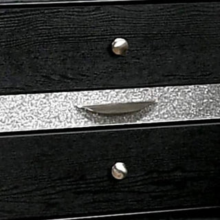 Sunvega Black Nightstand with Silver Trim Accent and Jewelry Drawer