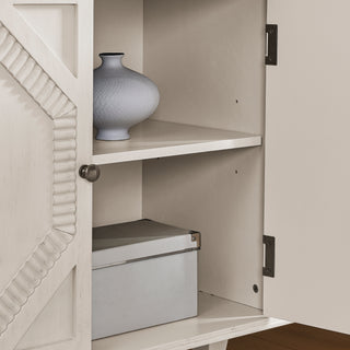 Sunvega Mid Century Modern Sideboard Buffet Cabinet with Spacious Storage and Geometric Accent