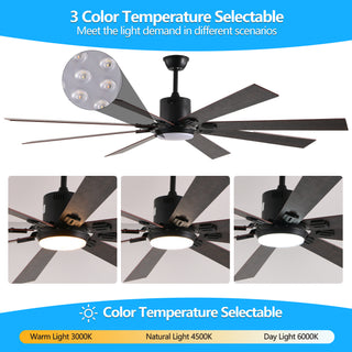Sunvega 60 inch Modern Wood Ceiling Fan with Light and Remote Control, 6-Speed Noiseless Reversible DC Motor