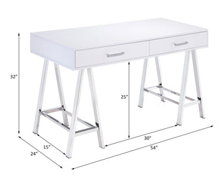 Sunvega Black High Gloss Writing Desk with USB Port and Two Storage Drawers