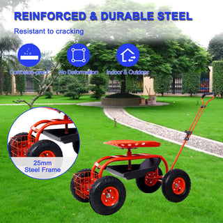 Sunvega 360 Degree Swivel Rolling Garden Trolley Chair with Wheels and Utility Tray