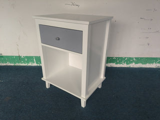 Sunvega White and Golden Kids Wooden Nightstand with One Drawer and Shelf