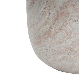 Sunvega Lightweight Concrete Barrel Side Table with Travertine Finish for Indoor Outdoor