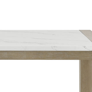 Sunvega White Faux Marble Top Dining Table with Light Oak Finish Wood Legs