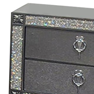 Sunvega Laine Nightstand with Crystal Acrylic Trim and Two Gray Solid Wood Drawers