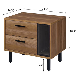 Sunvega Modern Brown Oak and Black 2-Drawer Nightstand with Open Shelf