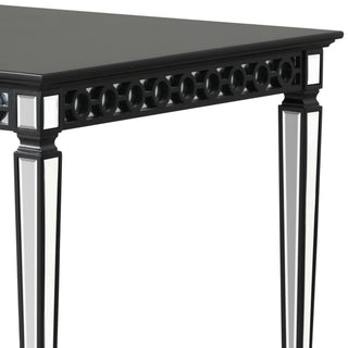 Sunvega Mirrored Black Finish Dining Table with Geometric Trim and Extension Leaf