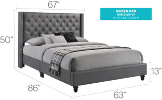 Sunvega Light Grey Queen Upholstered Bed with Soft Upholstery for Easy Assembly
