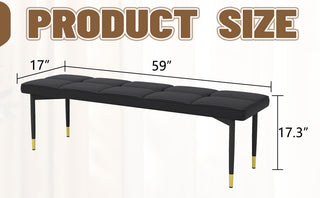 Sunvega 47 Inch Multifunctional Black Shoe Bench with Faux PU Cushion and Gold Accents