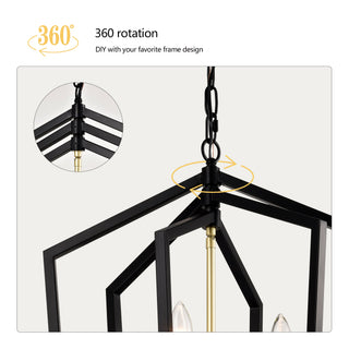 Sunvega 4-Light Matte Black and Gold Modern Industrial Chandelier for Dining Room