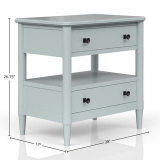 Sunvega Ocean Colored Finish Nightstand with 2 Storage Drawers and Custom Hardware
