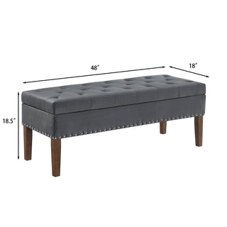 Sunvega Plush Tufted Storage Bench with Nail Accent for Bedroom Seating