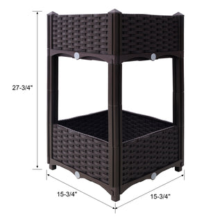 Sunvega Modular Rattan Pattern Raised Garden Planter Box with Self-Draining System