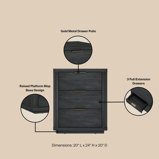 Sunvega Modern Charcoal Gray Nightstand with 3 Full Extension Drawers