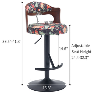 Sunvega Adjustable Swivel Bar Stool with Solid Wood Backrest and Soft Fabric 2pcs