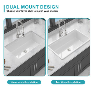 Sunvega 33 Inch White Porcelain Ceramic Farmhouse Kitchen Sink Workstation with Reversible Apron