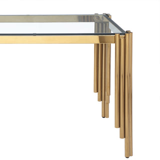 Sunvega Modern Dining Table with Tempered Glass Top and Golden Metal Frame