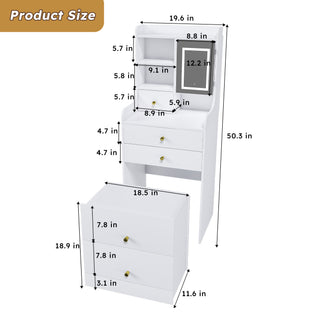 Sunvega 7-Drawer Vanity Desk with LED Mirror Jewelry Storage and PU Stool