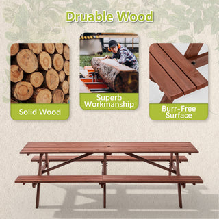 Sunvega 95-Inch Solid Hardwood Outdoor Picnic Table Set with Benches for 12