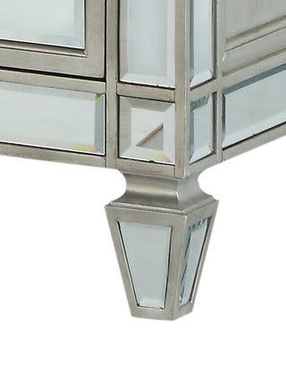 Sunvega Mirrored Nightstand with Geometric Trim and Crystal Knobs for Bedroom