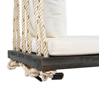 Sunvega Patio Wooden Swing Chair with Cushion and Pillows, Hanging Porch Bench for Garden and Backyard