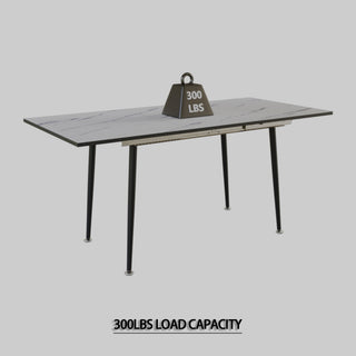 Sunvega Expandable MDF Square White Marble Dining Table with Black Metal Legs