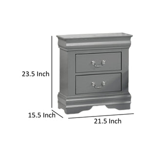 Sunvega Light Gray Solid Wood Nightstand with Two Drawers and Nickel Handles