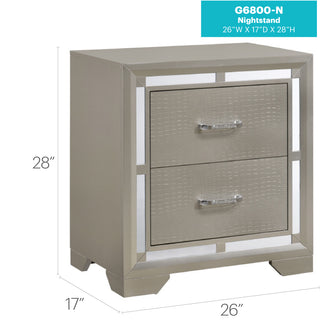Sunvega Elegant Silver Champagne Nightstand with Two Ample Drawers for Snug Areas