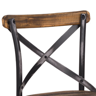 Sunvega Antique Oak Finish Armless Bar Chair with High Backrest and Splayed Metal Legs