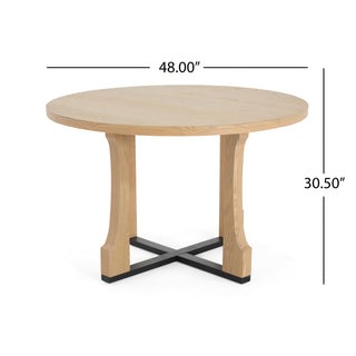 Sunvega 48 Inch Round Dining Table with Vintage Farmhouse Pedestal Base