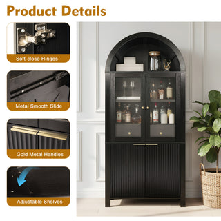Sunvega Elegant Fluted Tall Arched Pantry Cabinet with Adjustable Shelves