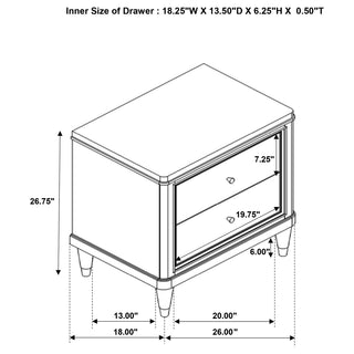 Sunvega Brown Two-Drawer Nightstand with Metallic Accents and Felt Lined Top