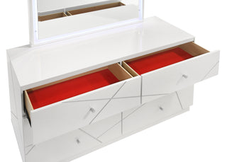 Sunvega White Lacquer Dresser with Six Smooth-Glide Drawers and Marble Accents