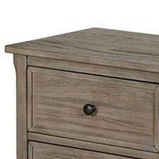 Sunvega Wire Brushed Gray Wooden Nightstand with 2 Drawers and Round Knobs