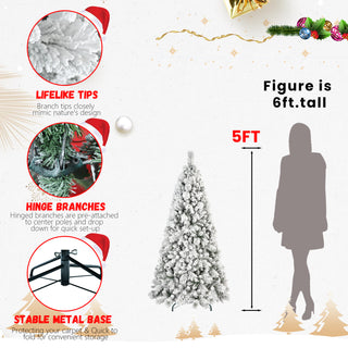 Sunvega 6FT Snow Flocked PVC Christmas Tree with 752 Tips and Hinged Setup