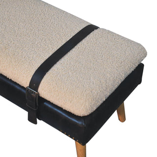 Sunvega Bouclé Upholstered Bench with Buffalo Hide Leather and Nordic Legs