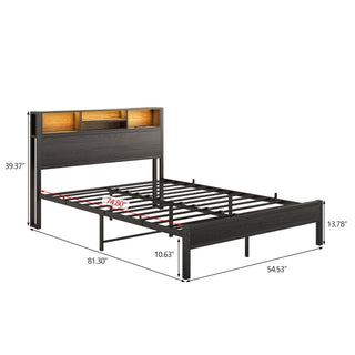Sunvega Twin Size Bed Frame with Storage Headboard, Charging Station, and Bookcase
