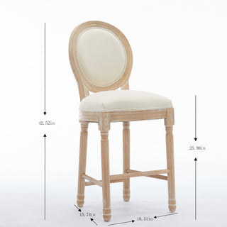 Sunvega French Style Solid Wood Frame Linen Fabric Oval Back Dining Chairs Set of 2