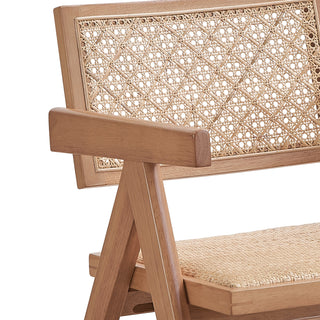 Sunvega Beige and Natural Rattan Arm Chair Set of 2 with Wood Legs