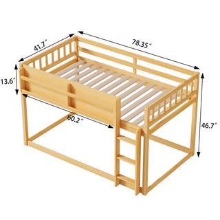 Sunvega Low Twin Over Twin Solid Wood Bunk Bed with Ladder for Kids & Juniors