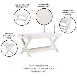 Sunvega Mid-Century Modern Velvet Upholstered Accent Bench with X-Crossed Legs