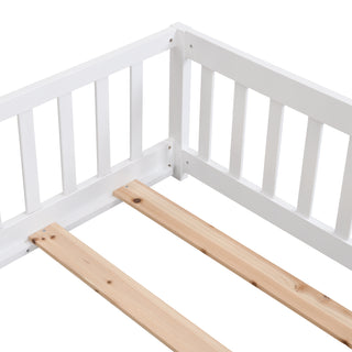 Sunvega Twin Size Floor Bed with Safety Guardrails and Door for Children