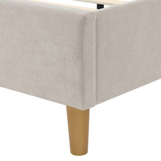 Sunvega Upholstered Queen Bed Frame with Tufted Headboard and Curved Design