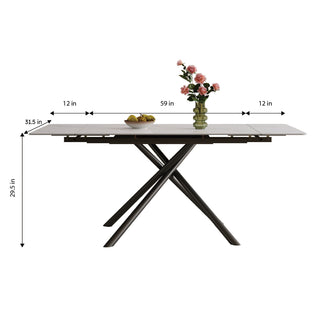 Sunvega Modern Sintered Stone Dining Table with Black Carbon Steel Legs for 6