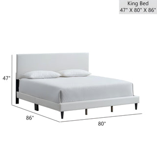 Sunvega White Faux Leather Upholstered Queen Bed with Adjustable Headboard